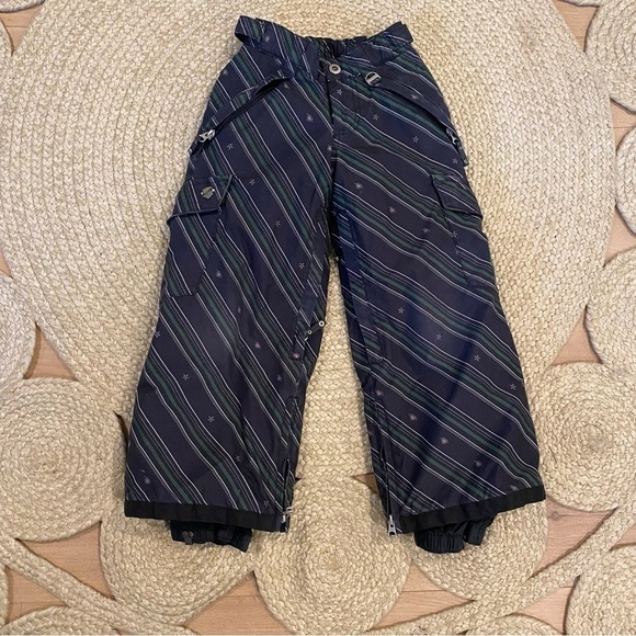 O’Neill snowboarding pants boys XS freedom series black with green stripes - Picture 1 of 7